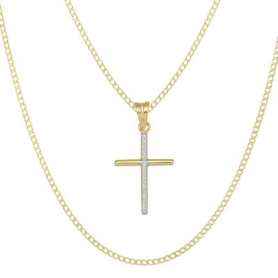 2 1/4" Diamond-Cut Cross Pendant & Chain Necklace Set 14K Yellow White Gold