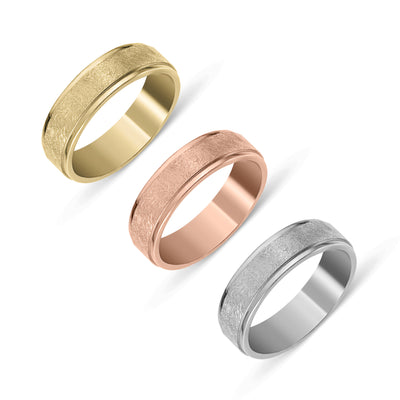 Brushed Stepped Edge Comfort Fit Wedding Band Gold - Solid