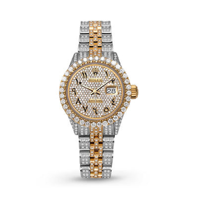 Women Rolex Datejust Diamond Bezel Watch 26mm Black Arabic Dial | 7.0ct