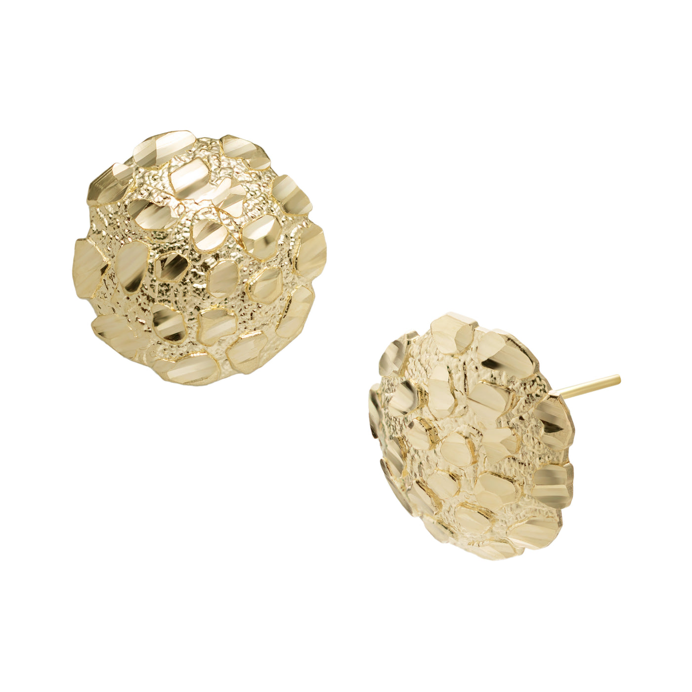 Women's Medium Round Nugget Stud Earrings Solid 10K Yellow Gold