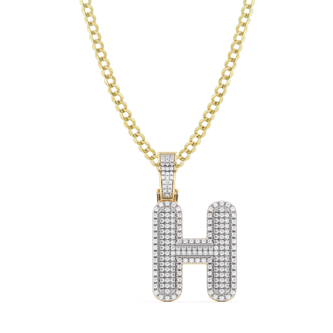 Women's Diamond "H" Initial Letter Necklace 0.42ct Solid 10K Yellow Gold