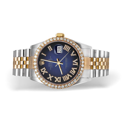 Rolex Datejust Diamond Bezel Watch 36mm Dark Blue Roman Numeral Dial | 2.15ct