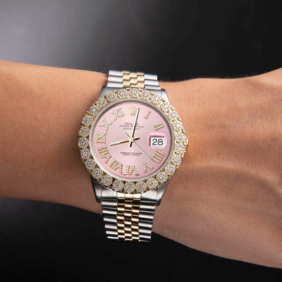 Rolex Datejust Diamond Bezel Watch 36mm Pink Roman Numeral Dial | 2.25ct