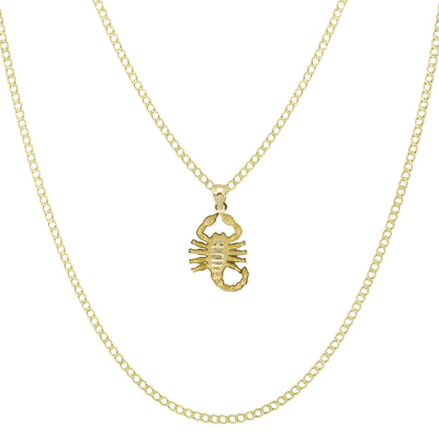 1 1/4" Textured Scorpio Pendant & Chain Necklace Set 10K Yellow White Gold