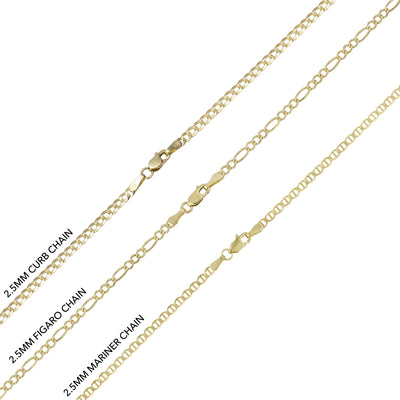 1" Round Dog Tag CZ Pendant & Chain Necklace Set 10K Yellow Gold