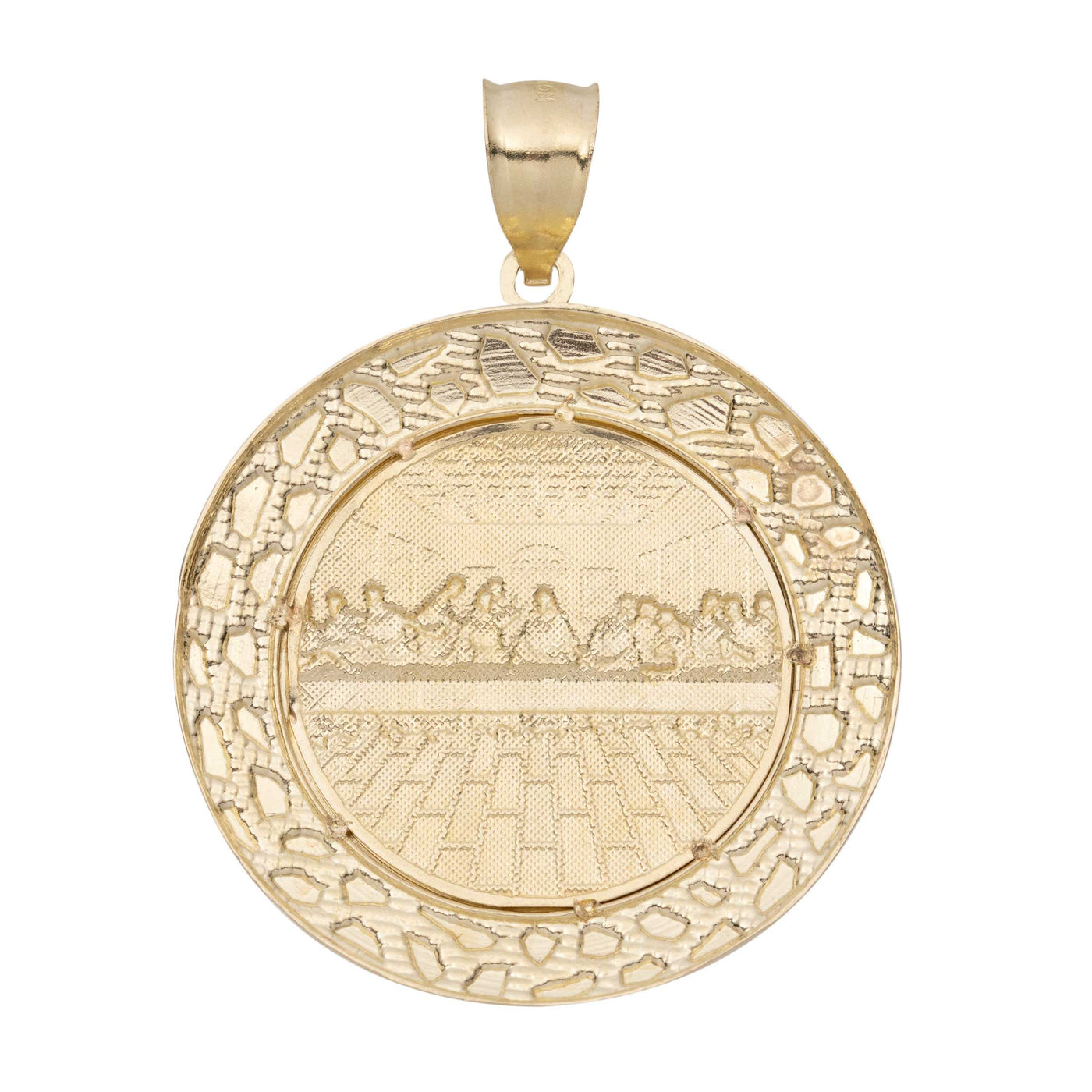 Nugget Bordered Last Supper Medallion Pendant 10K Yellow Gold