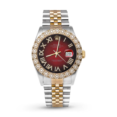 Rolex Datejust Diamond Bezel Watch 36mm Burgundy Red Roman Dial | 2.25ct