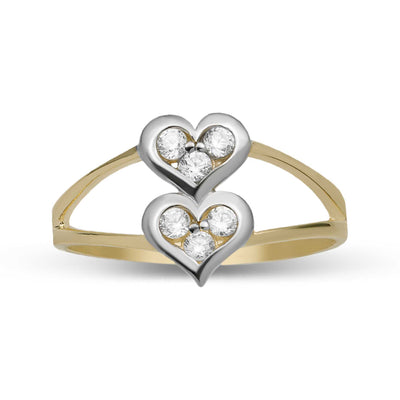 Women's CZ Double Heart Ring 10K Yellow Gold