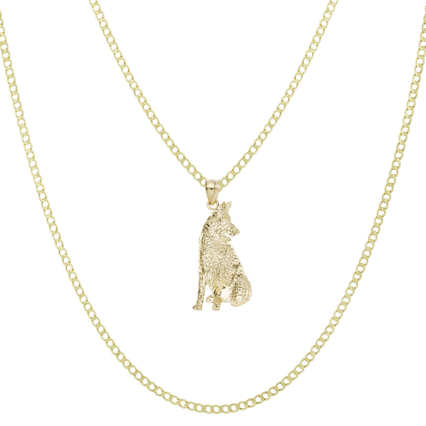 1 3/8" Diamond Cut Wolf Pendant & Chain Necklace Set 10K Yellow Gold