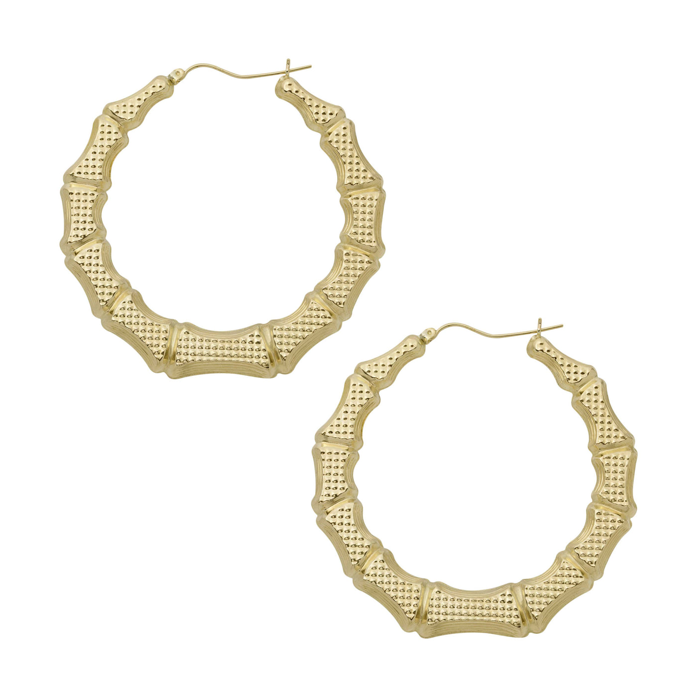 2 1/4" Textured Bamboo Hoop Earrings 10K Yellow Gold