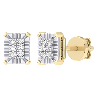 Men's Miracle Plate Emerald Shape Diamond Stud Earrings 0.03ct 14K Gold