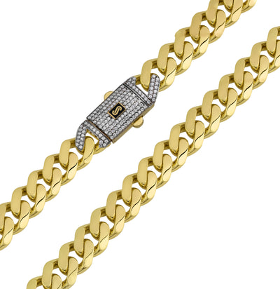 Women's Monaco Miami Cuban Link Chain CZ Lock 10K Yellow Gold - Hollow