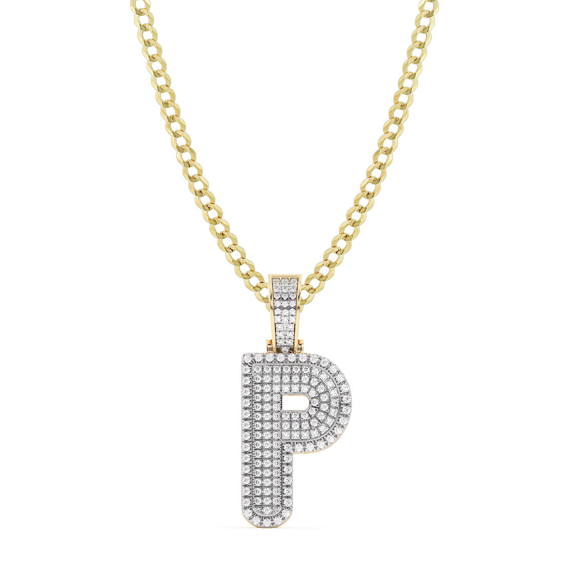 Diamond "P" Initial Letter Necklace 0.32ct Solid 10K Yellow Gold
