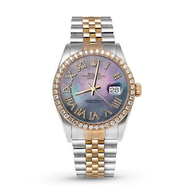 Rolex Datejust Diamond Bezel Watch 36mm Blue Mother Of Pearl Roman Dial | 2.15ct