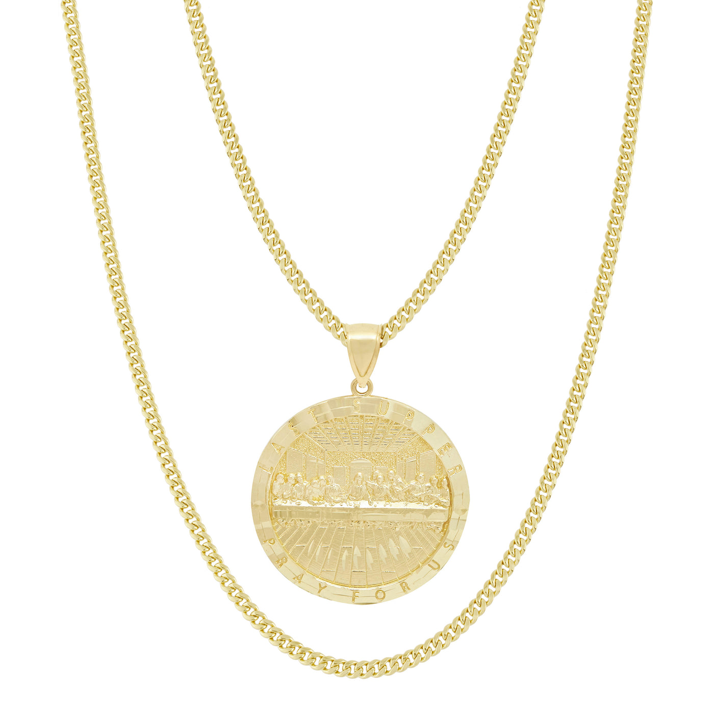 2" Last Supper Diamond Cut Medallion Pendant & Chain Necklace Set 10K Yellow Gold