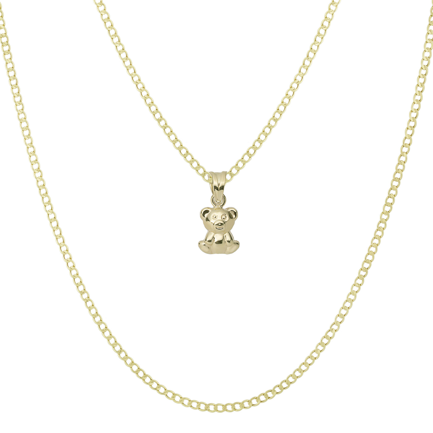 3/4" Reversible Teddy Bear Pendant & Chain Necklace Set 10K Yellow White Gold