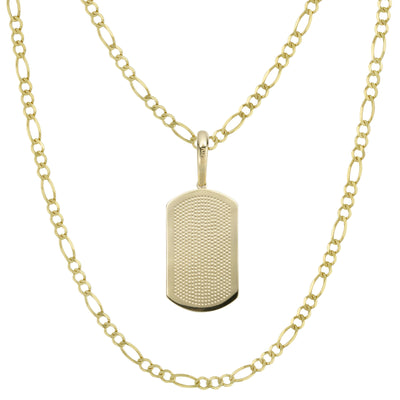 2" Screw Link Dog Tag Pendant & Chain Necklace Set 10K Yellow Gold
