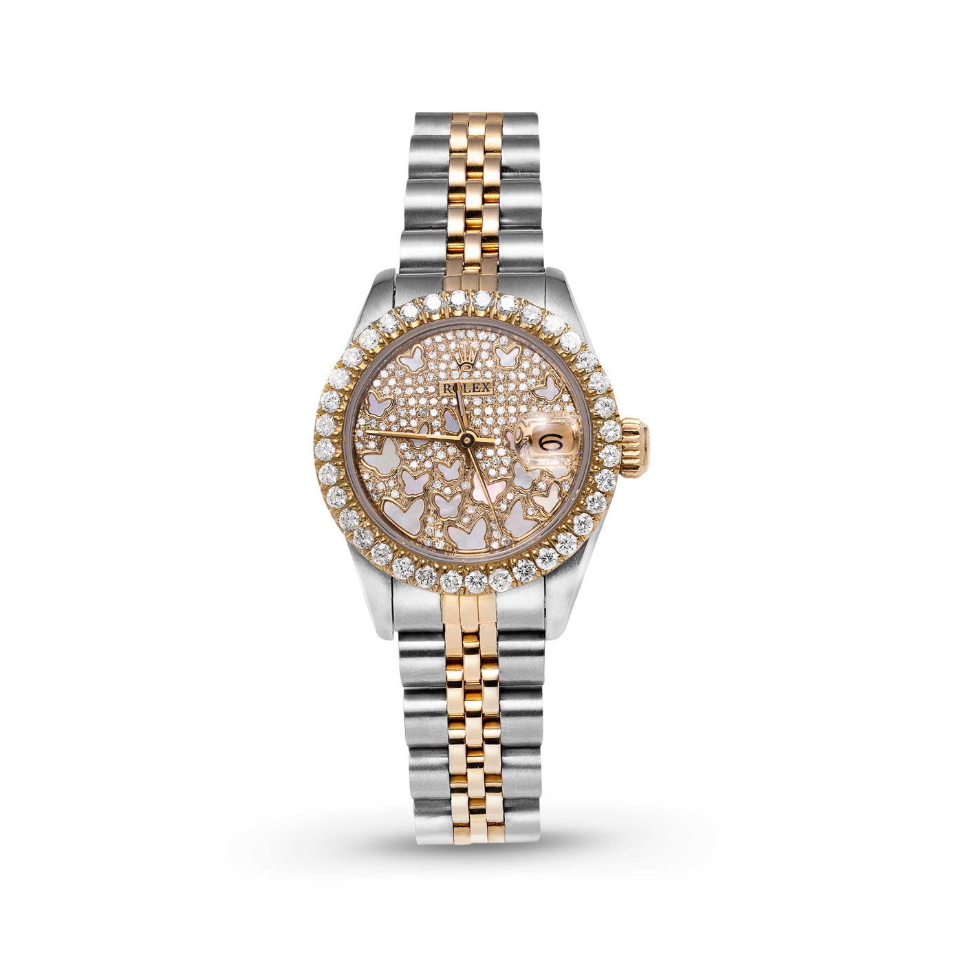 Women Rolex Datejust Diamond Bezel Watch 26mm Champagne Butterfly Dial | 1.90ct