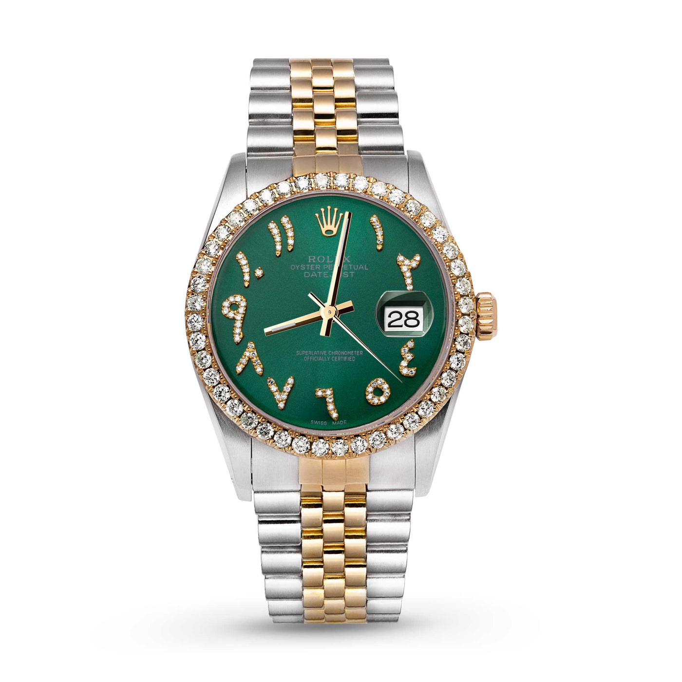 Rolex Datejust Diamond Bezel Watch 36mm Green Arabic Dial | 2.15ct