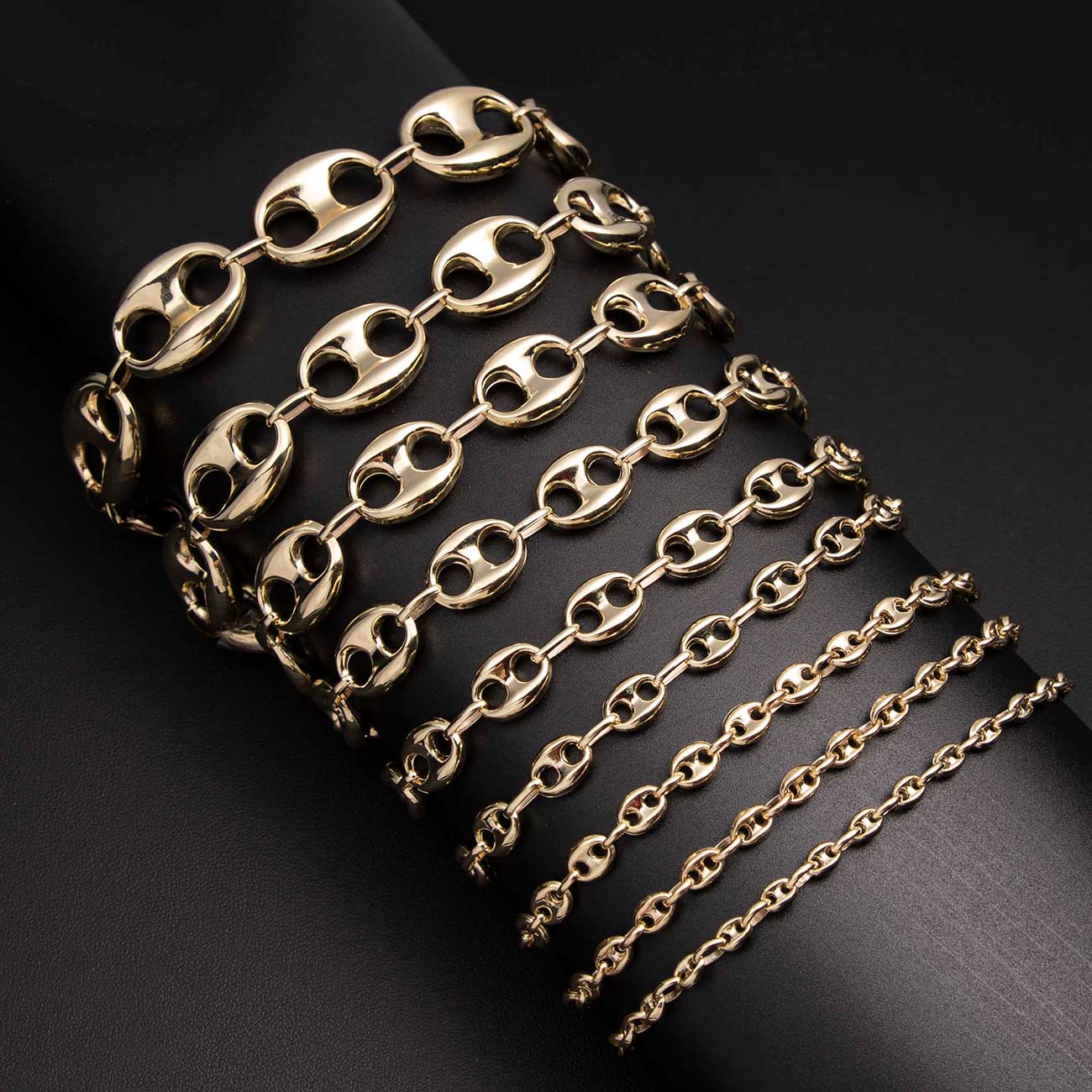 Puffed Gucci Link Chain Bracelet 10K & 14K Yellow Gold - Hollow