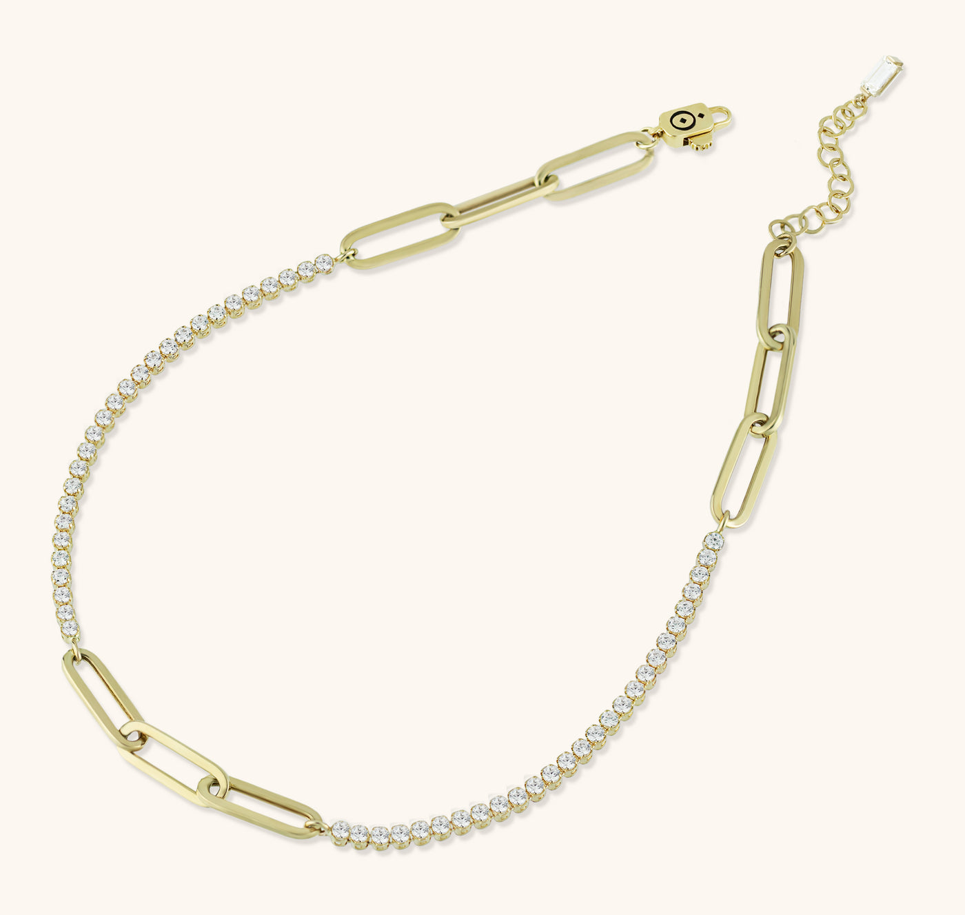 CZ Paperclip Anklet 14K Yellow Gold