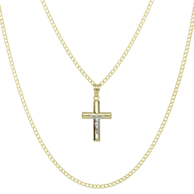 1 3/8" Jesus Cross Crucifix Pendant & Chain Necklace Set 10K Yellow White Gold
