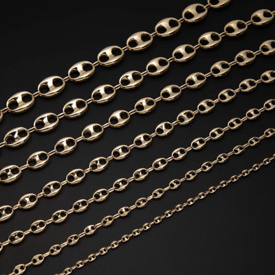 Puffed Gucci Link Chain Necklace 14K Yellow Gold