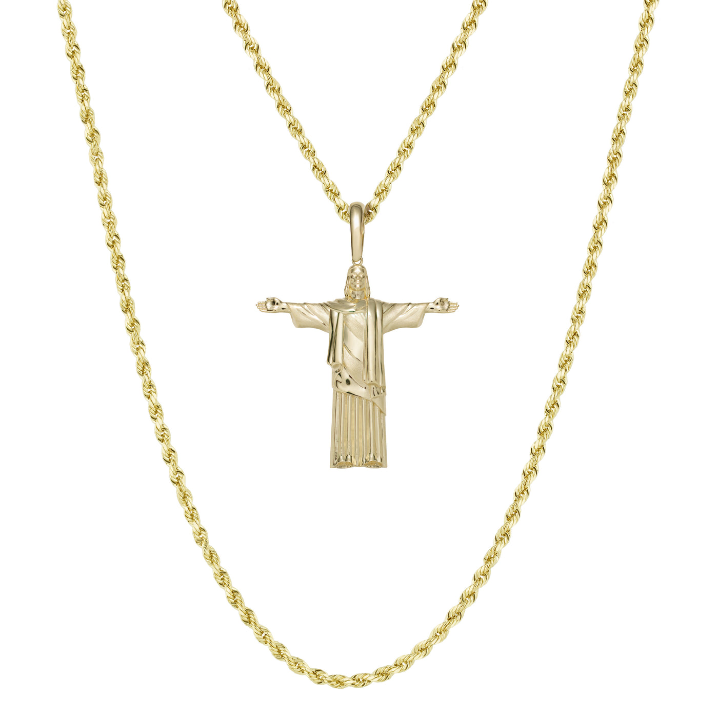 Jesus Christ Christ the Redeemer Pendant & Chain Necklace Set 10K Yellow Gold