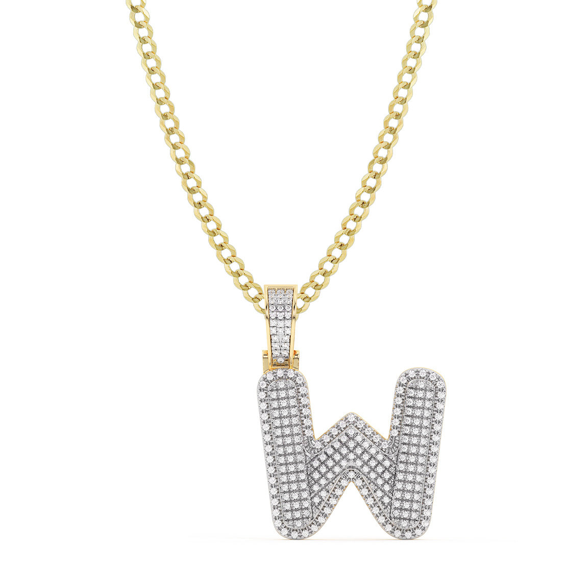 Diamond "W" Initial Letter Necklace 0.42ct Solid 10K Yellow Gold