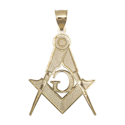 2.25" Square & Compass Masonic Pendant Solid 10K Yellow Gold