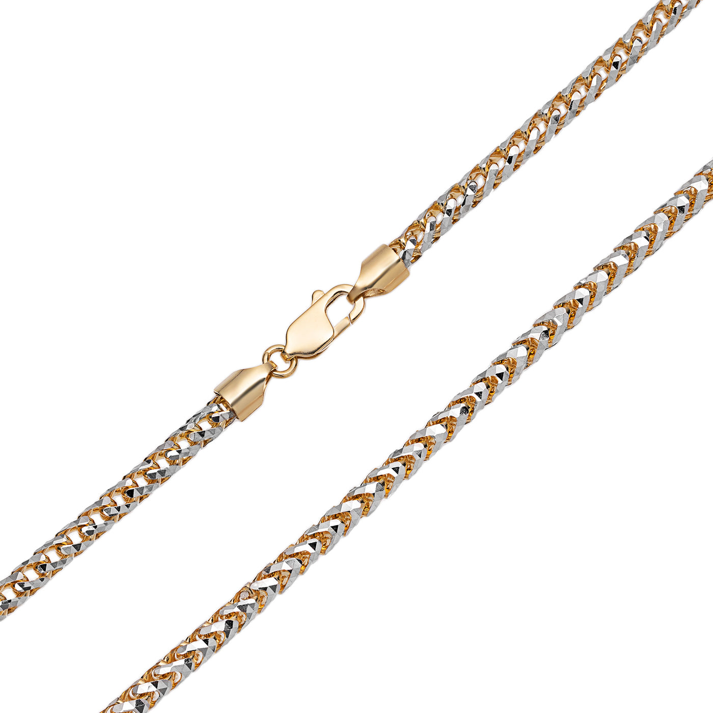 Pave Round Franco Chain Necklace 14K Yellow White Gold