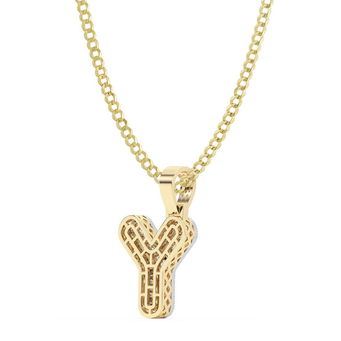Women's Diamond "Y" Initial Letter Necklace 0.38ct Solid 10K Yellow Gold