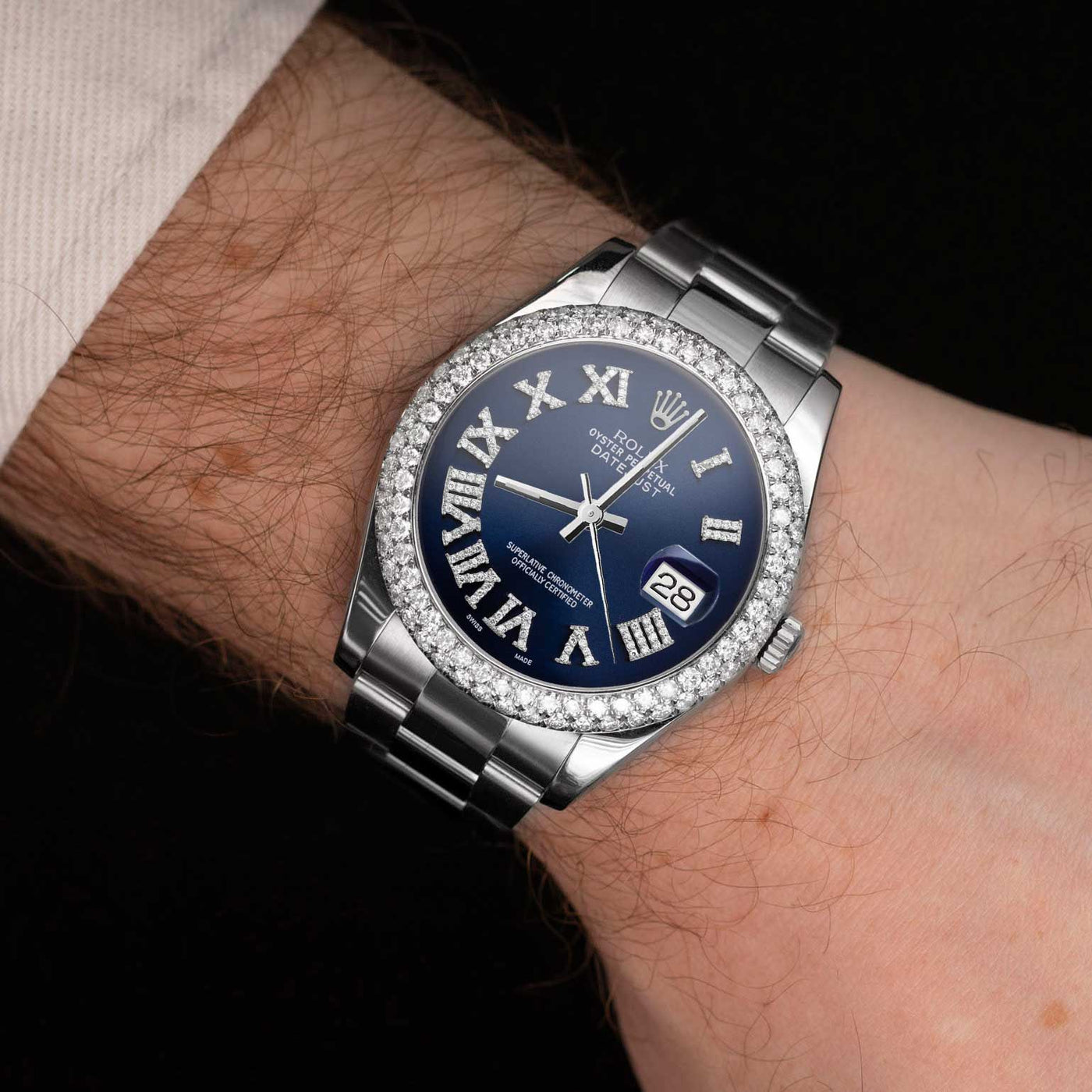 Rolex Datejust Diamond Bezel Watch 41mm Bright Blue Roman Numeral Dial | 5.25ct