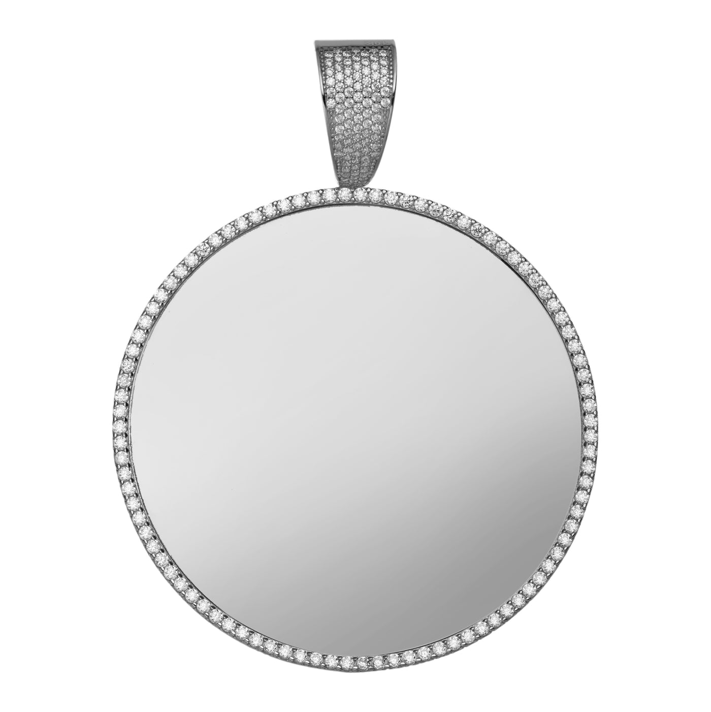 Round Medallion Picture Frame Memory CZ Charm Pendant Solid 10K White Gold