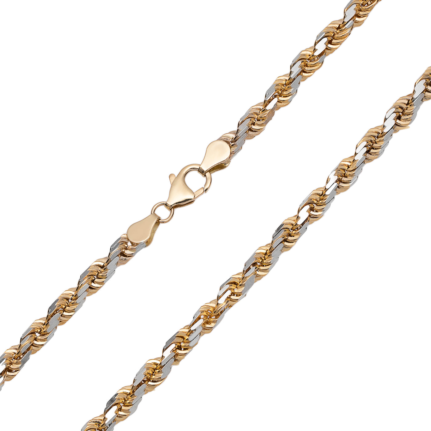 Rope Chain Necklace 14K Yellow White Gold - Solid