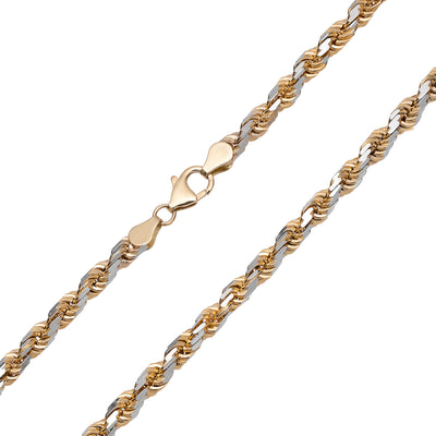 Women's Rope Chain Necklace 14K Yellow White Gold - Solid