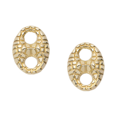 5/8" Women's Nugget Design Puffed Mariner Link Stud Earrings 10K Yellow Gold