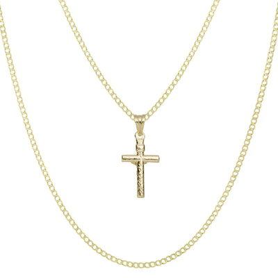 1 1/4" Jesus Cross Crucifix Pendant & Chain Necklace Set 10K Yellow White Gold