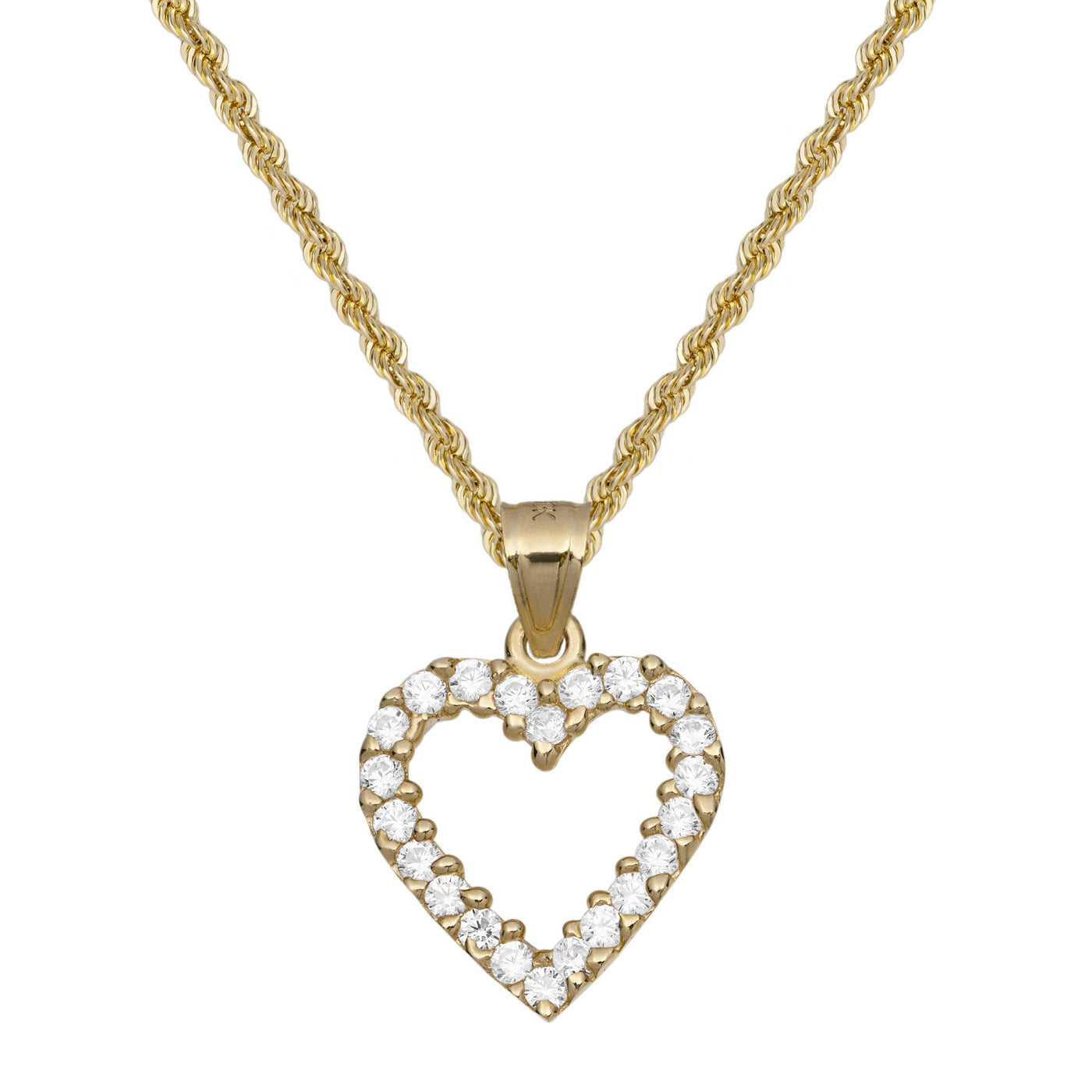3/4" CZ Heart Pendant Necklace 10K Yellow Gold