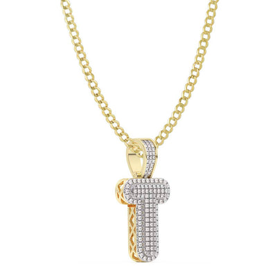Diamond "T" Initial Letter Necklace 0.28ct Solid 10K Yellow Gold
