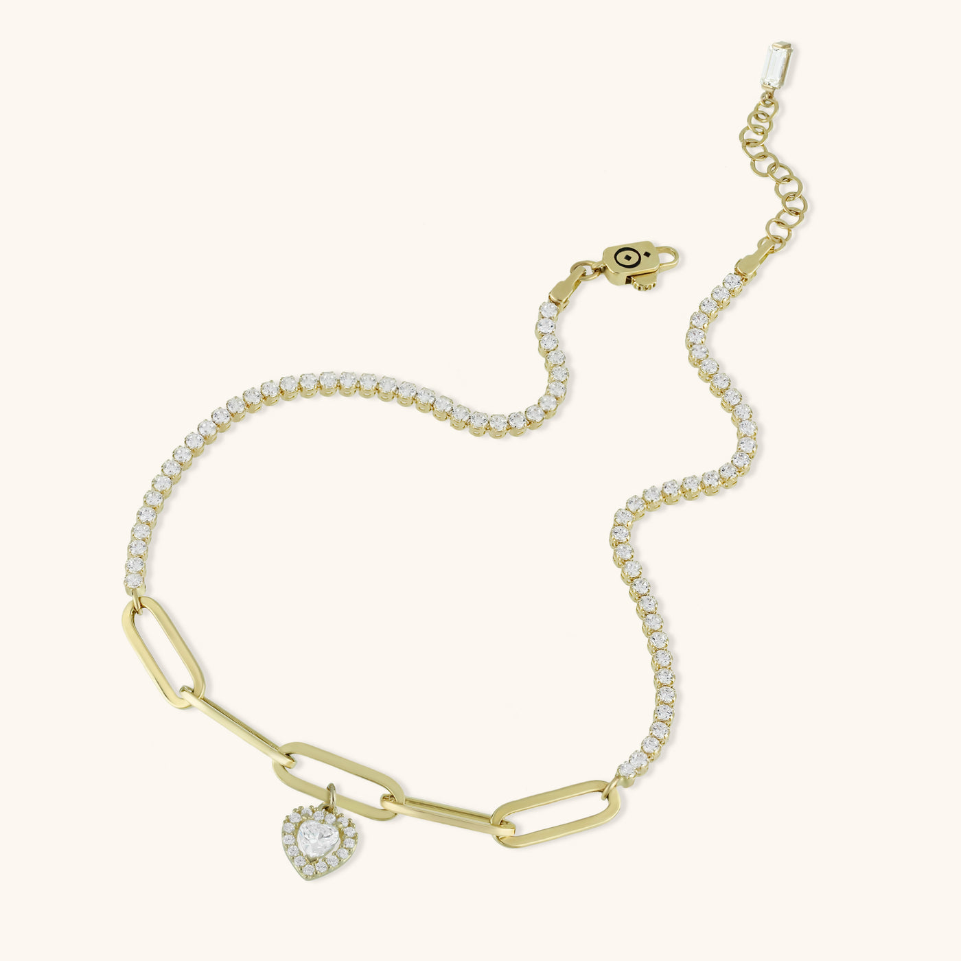 CZ Charm Paperclip Anklet 14K Yellow Gold
