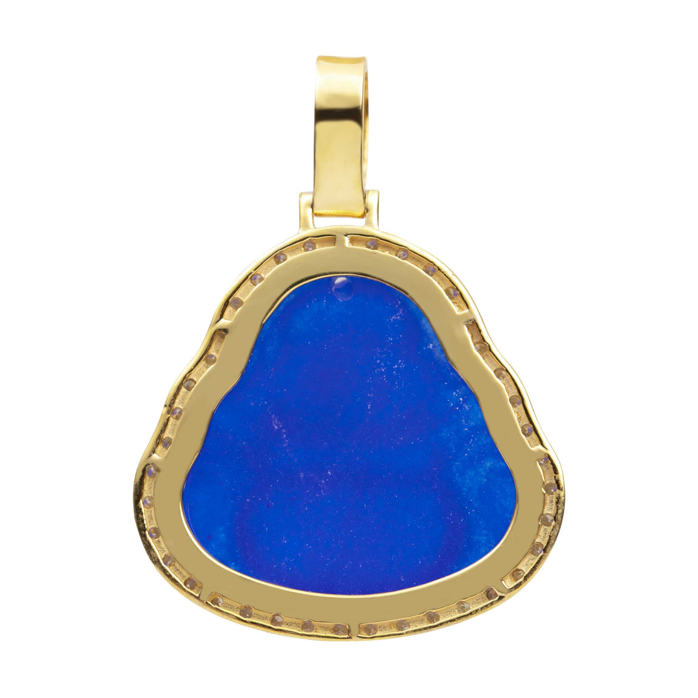 1 3/4" Blue Jade Buddha Diamond Framed Pendant 2.45ct 14K Yellow Gold