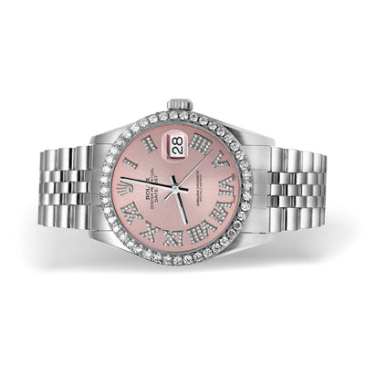 Rolex Datejust Diamond Bezel Watch 36mm Pink Roman Numeral Dial | 1.25ct