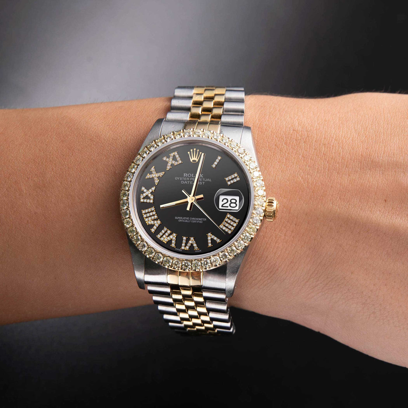 Rolex Datejust Diamond Bezel Watch 36mm Black Roman Dial | 2.15ct