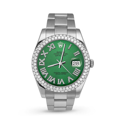 Rolex Datejust Diamond Bezel Watch 41mm Green Roman Numeral Dial | 5.25ct