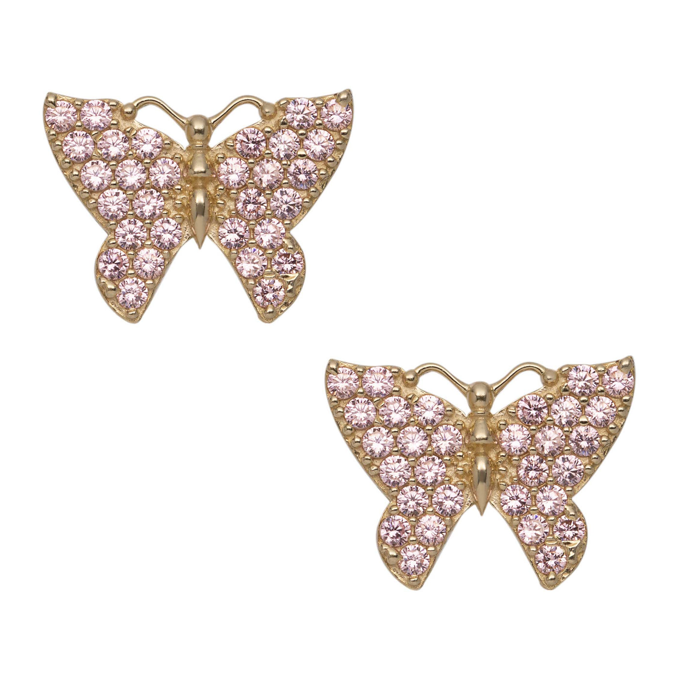 1/2" CZ Pink Butterfly Stud Earrings 10K Yellow Gold