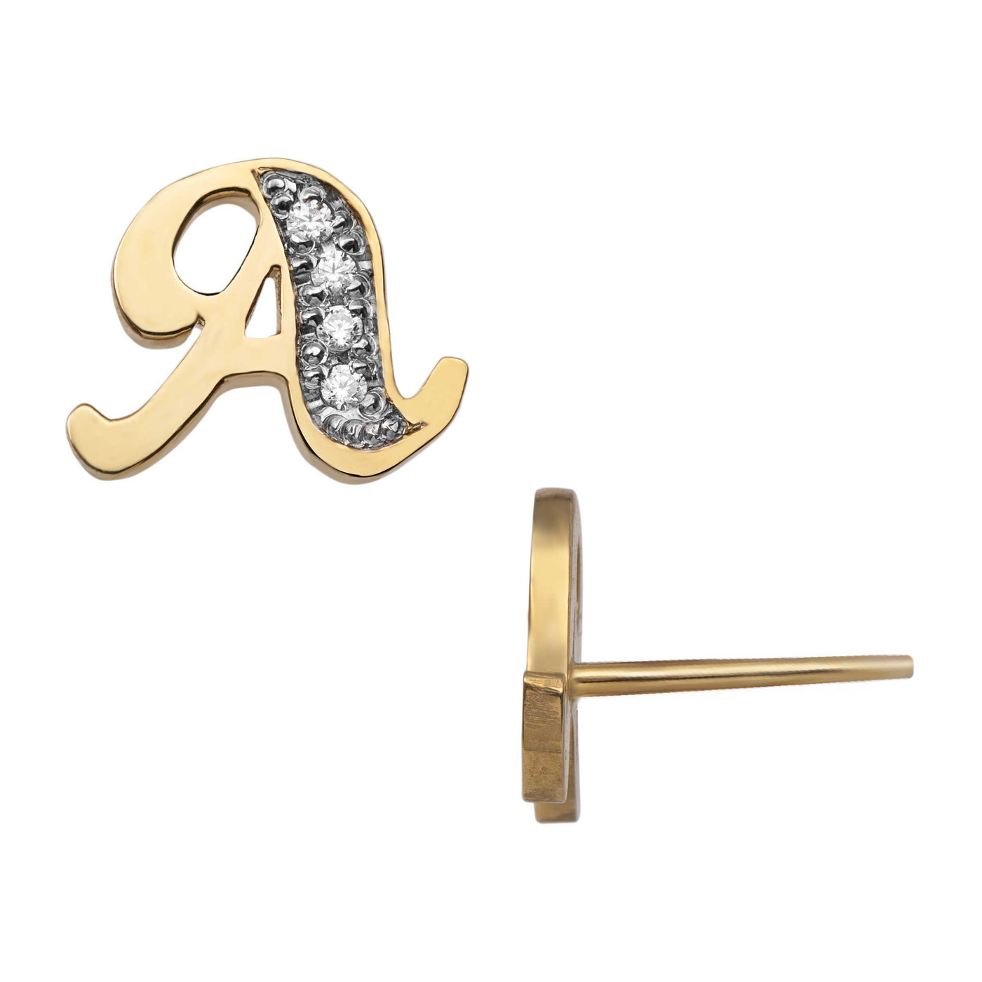 Diamond Initial Name Plate Stud Earrings 14K Gold - Style 180