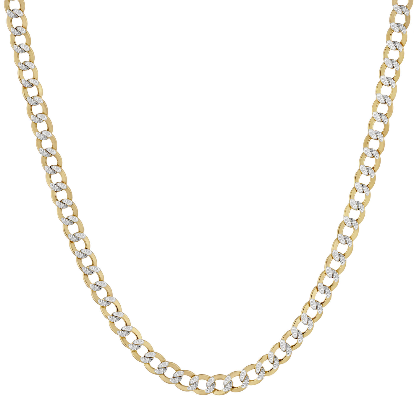 Pave Miami Curb Link Chain Necklace 10K & 14K Yellow White Gold - Hollow