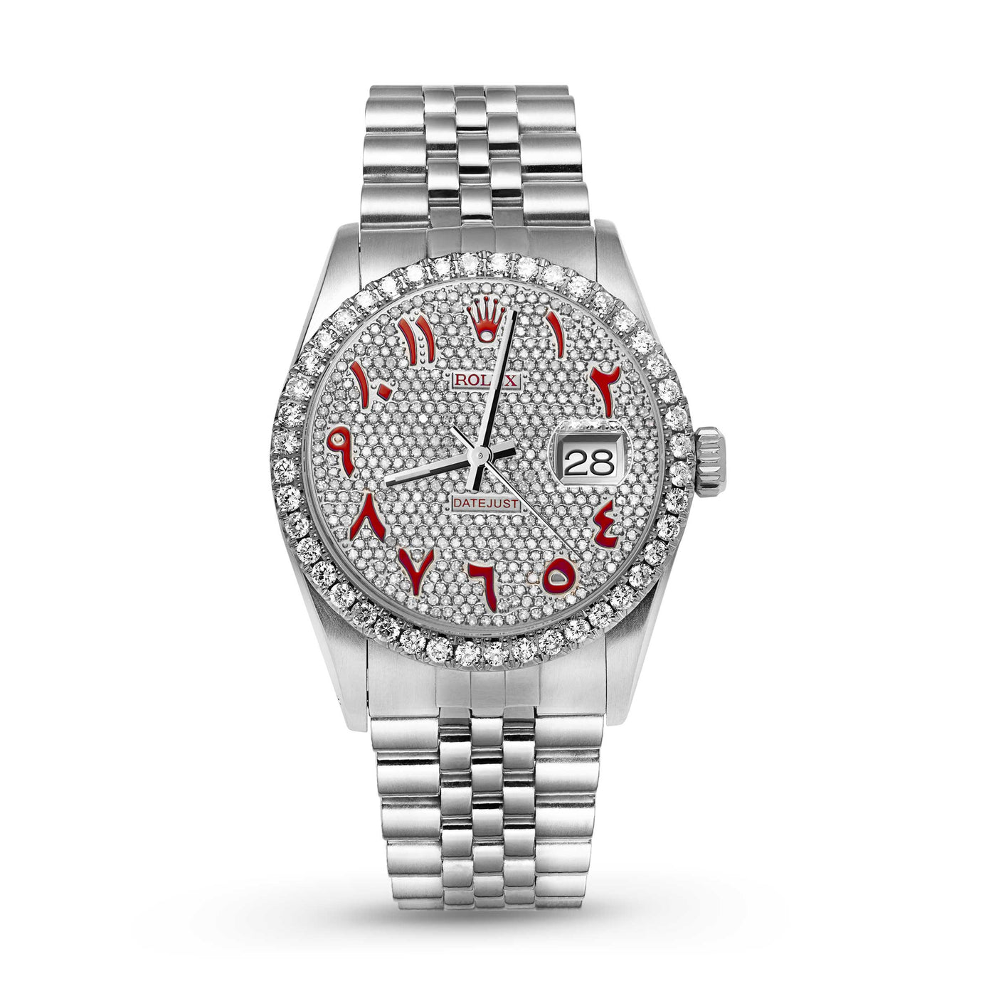 Rolex Datejust Diamond Bezel Watch 36mm Red Arabic Numeral Dial | 2.60ct