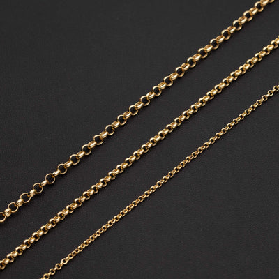 Round Rolo Link Chain Necklace 10K Yellow Gold - Hollow